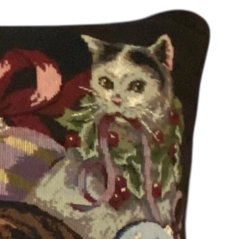 Vintage Bess Cat Kitten Tapestry Throw Pillow Christmas CottageCore Granny
